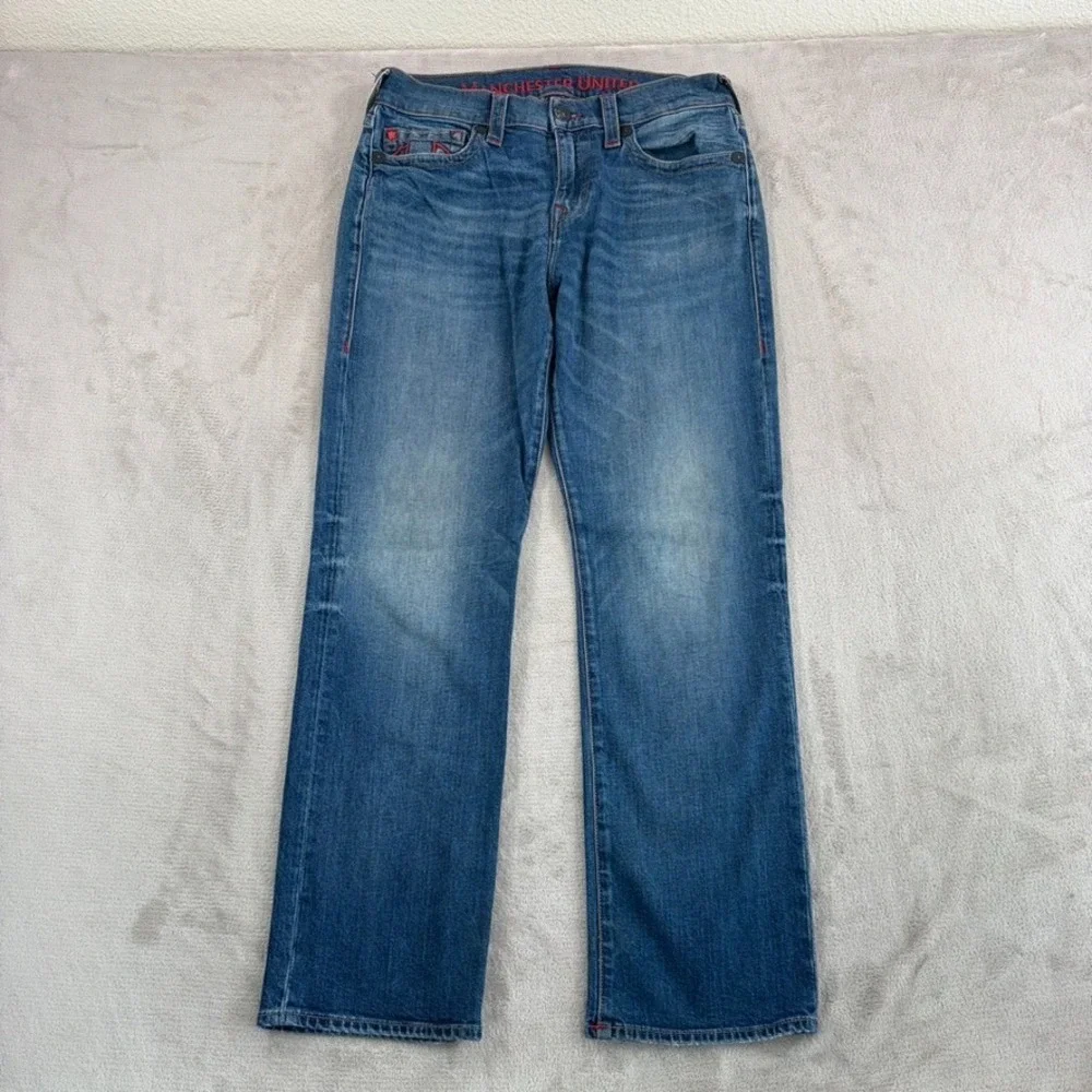 True‎ Religion × Manchester United Jeans in Blue Red Trim Men 32x32 Limited Ed
